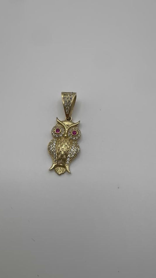 14K owl pendant